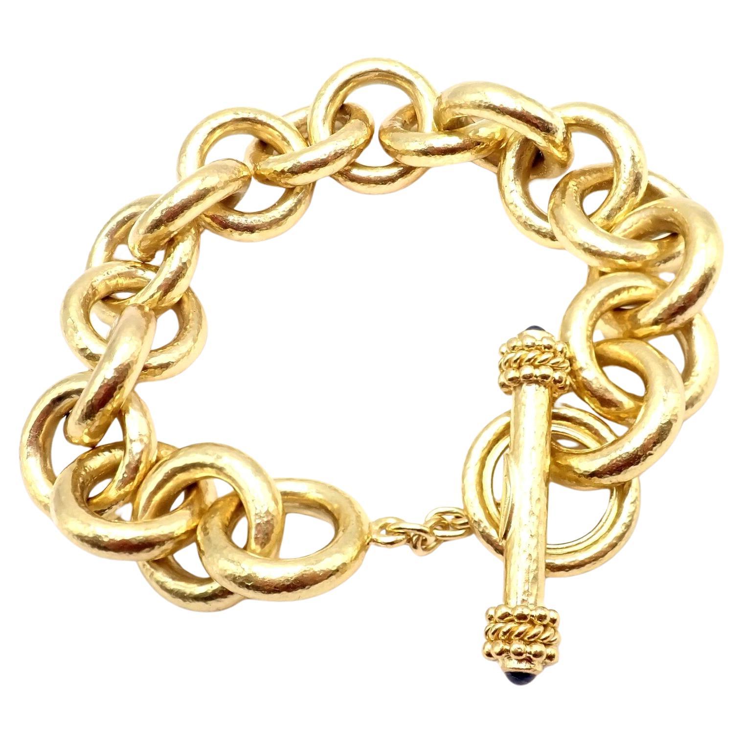 Elizabeth Locke Sapphire Toggle Hammered Yellow Gold Link Bracelet For Sale