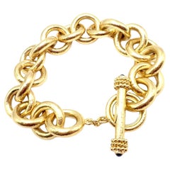 Used Elizabeth Locke Sapphire Toggle Hammered Yellow Gold Link Bracelet