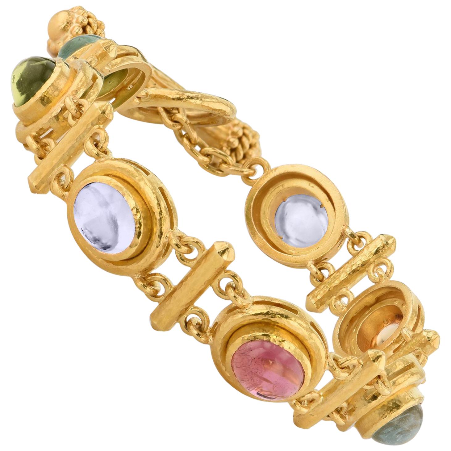 Elizabeth Locke Seven Multi-Color Stone Yellow Gold Toggle Bracelet
