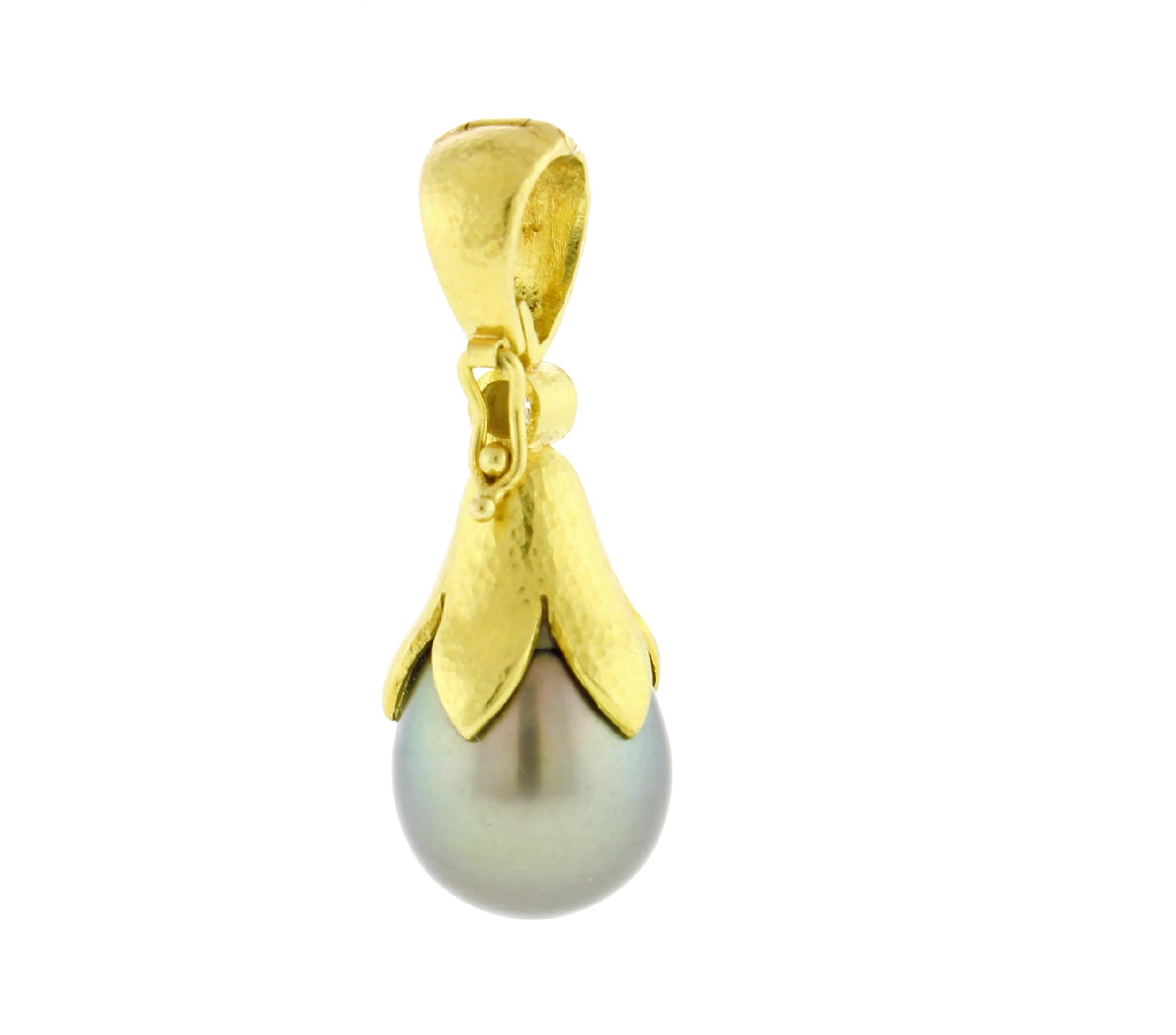 Elizabeth Locke Silver South Sea Pearl and Diamond Pendant In Excellent Condition In Bethesda, MD