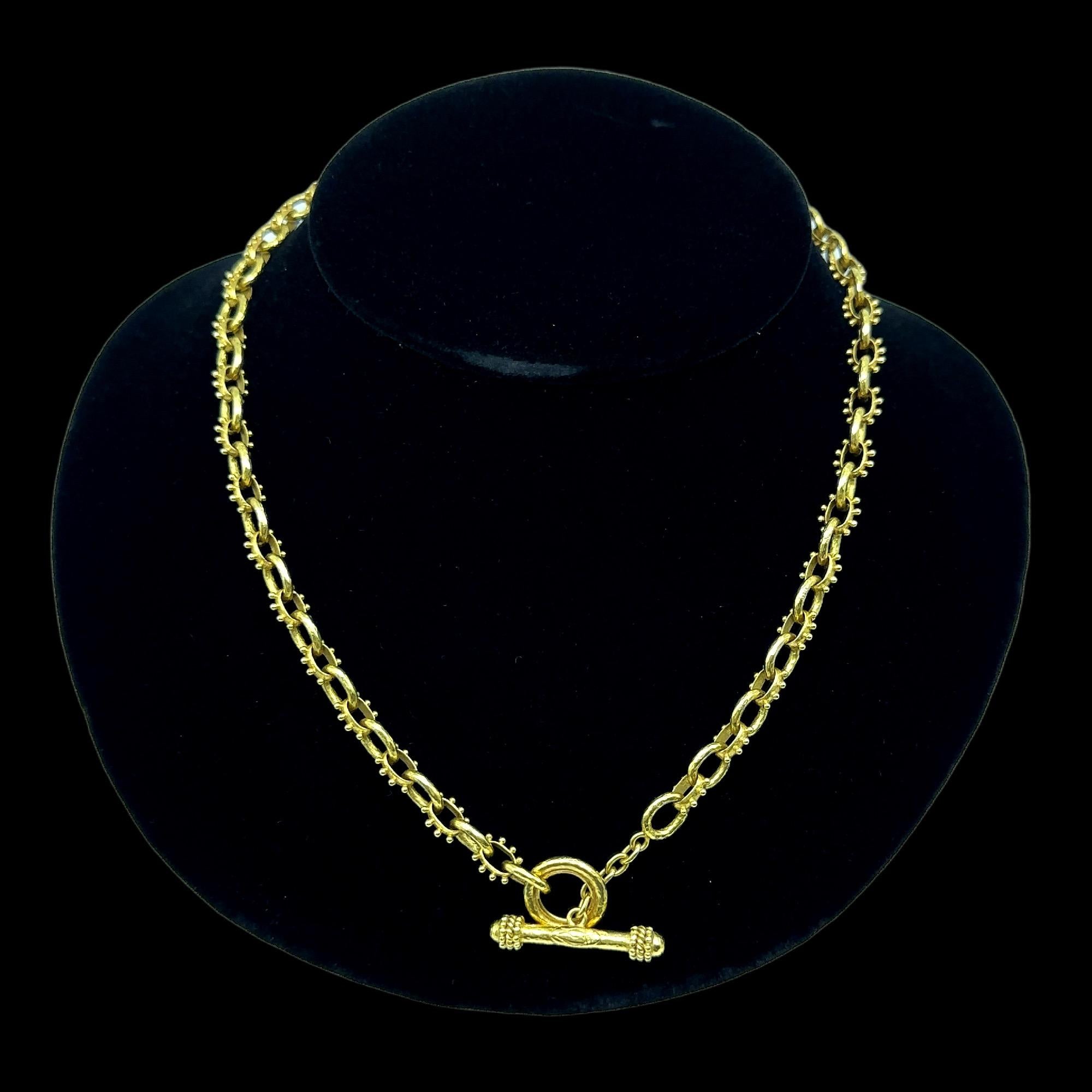 Elizabeth Locke Spiked Link Hammered Gold Toggle Necklace 19k YG In Excellent Condition For Sale In San Diego, CA