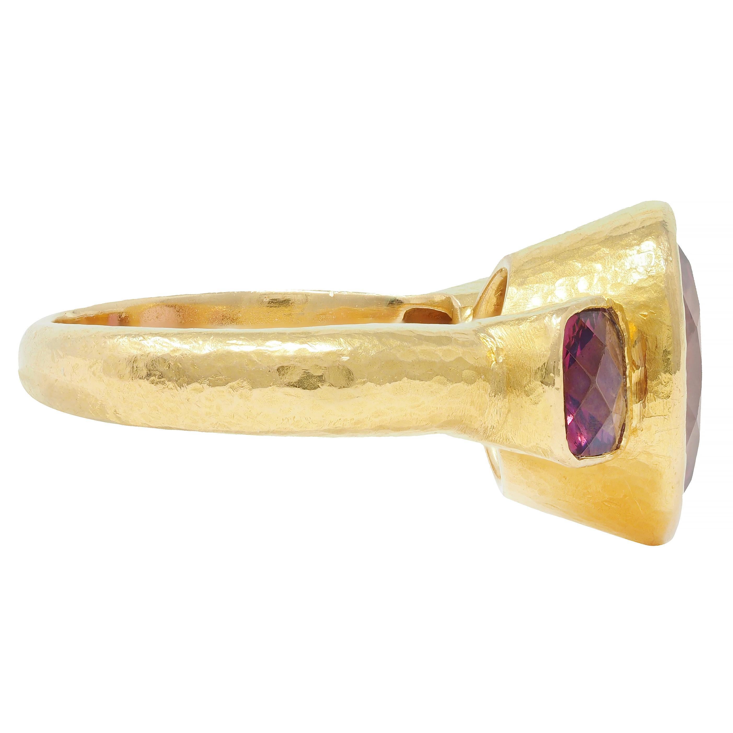 Mixed Cut Elizabeth Locke Spinel Rhodolite Garnet 19 Karat Hammered Gold Gemstone Ring For Sale