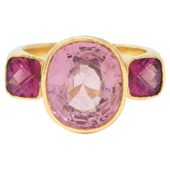 Used Elizabeth Locke Spinel Rhodolite Garnet 19 Karat Hammered Gold Gemstone Ring