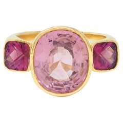 Elizabeth Locke Spinel Rhodolite Garnet 19 Karat Hammered Gold Gemstone Ring