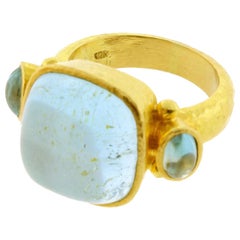 Elizabeth Locke Square Cushion Cabochon Aquamarine Ring