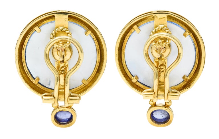 Contemporary Elizabeth Locke Tanzanite Venetian Glass Mother-of-pearl Athena 18 Karat Gold Ea For Sale