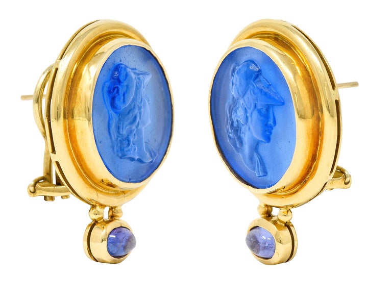 Elizabeth Locke Tanzanite Venetian Glass Mother-of-pearl Athena 18 Karat Gold Ea For Sale 3