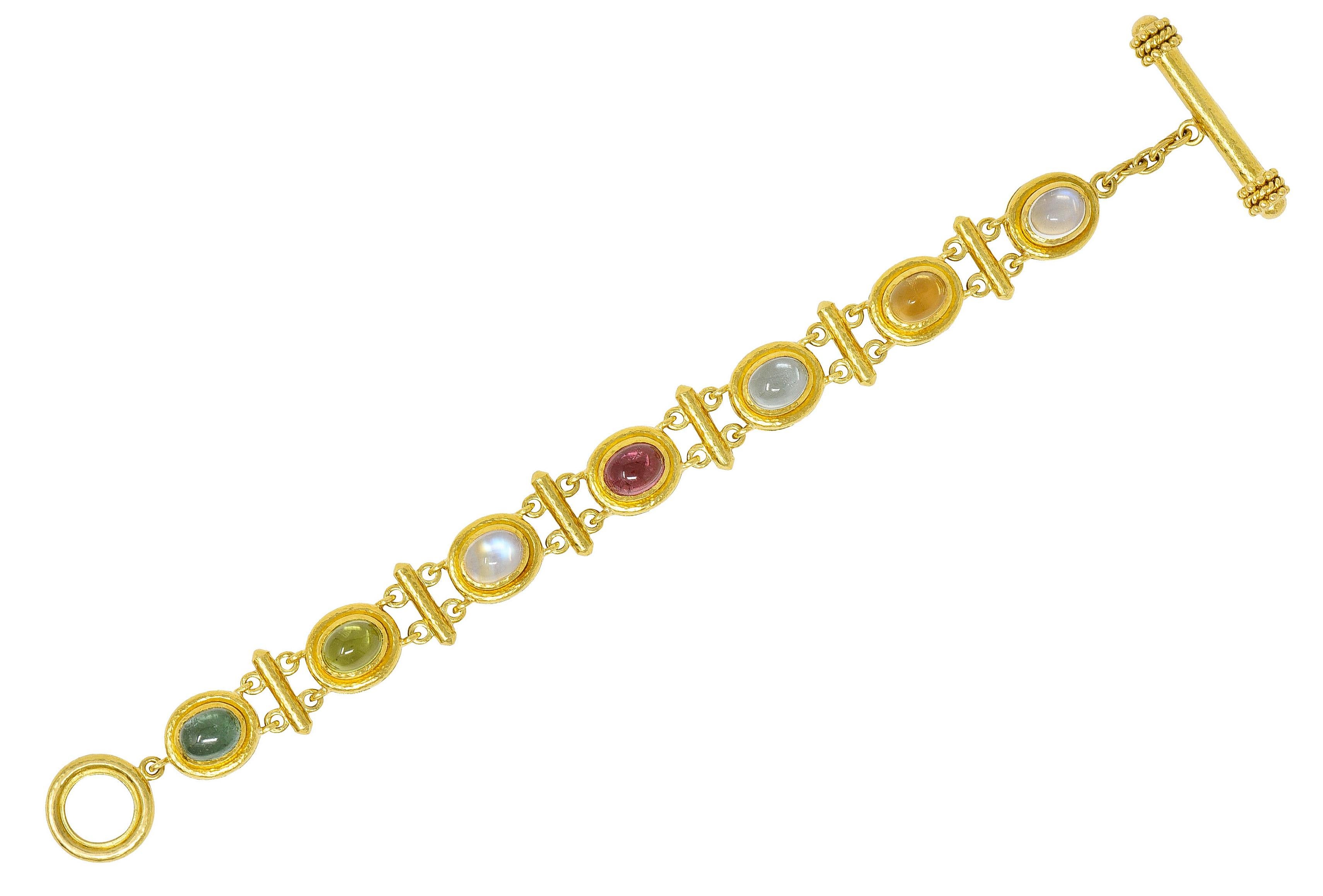 Elizabeth Locke Tourmaline Moonstone Peridot 19 Karat Gold Link Bracelet 6