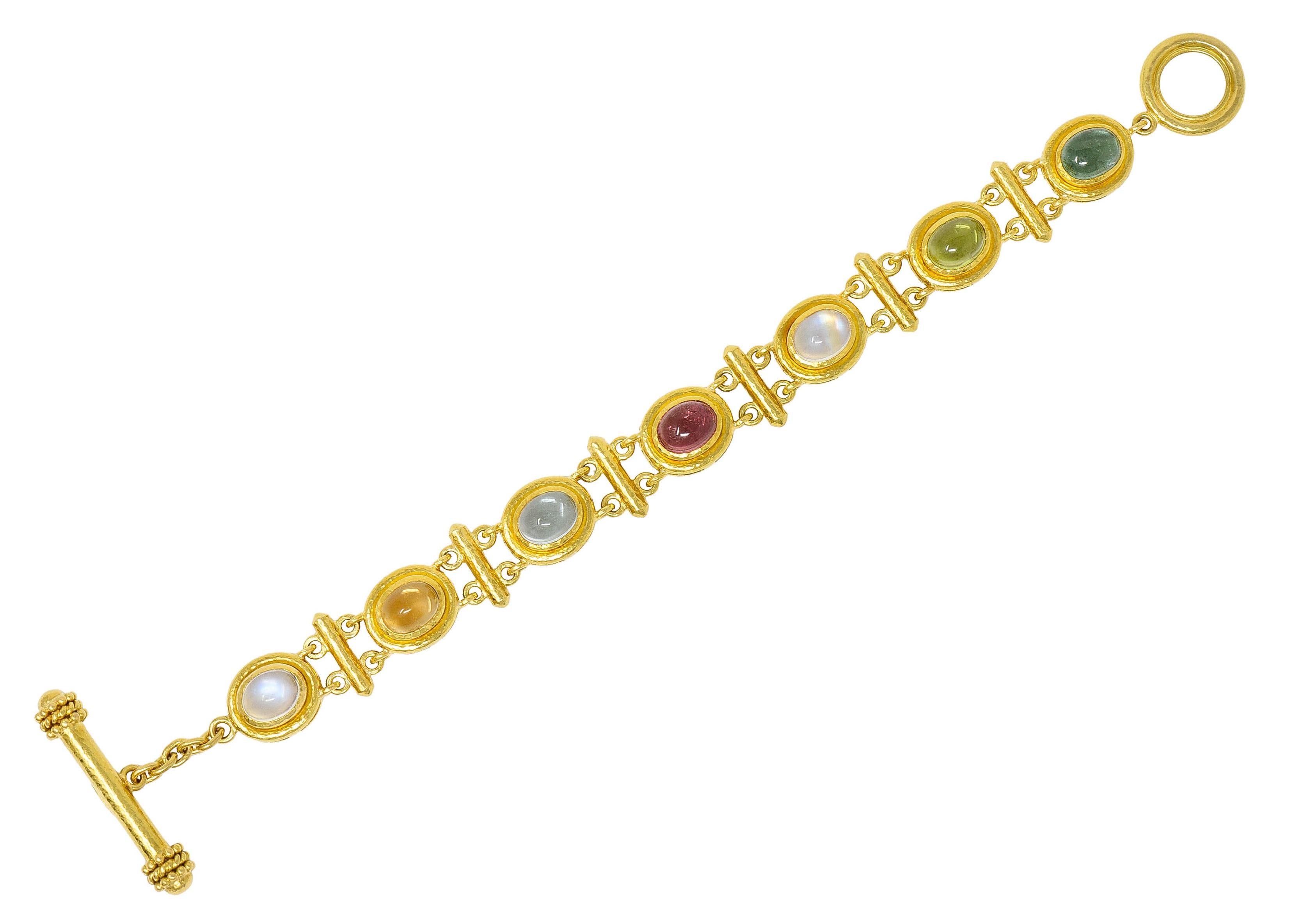 Elizabeth Locke Tourmaline Moonstone Peridot 19 Karat Gold Link Bracelet 7