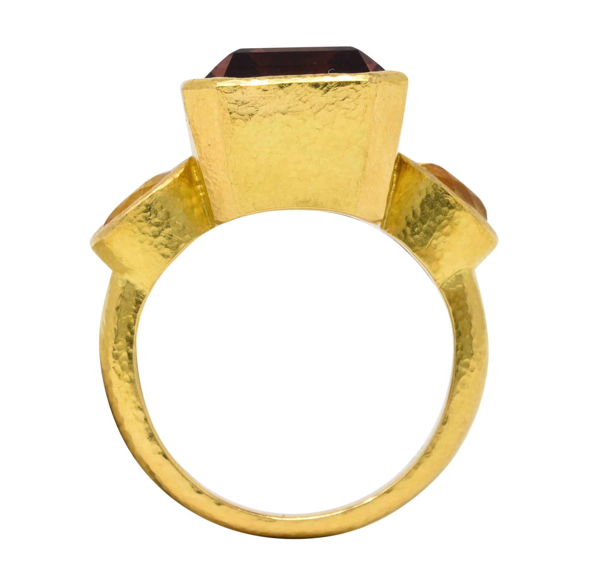 Elizabeth Locke Tourmaline Yellow Sapphire 18 Karat Gold Gemstone Cocktail Ring In Excellent Condition In Philadelphia, PA