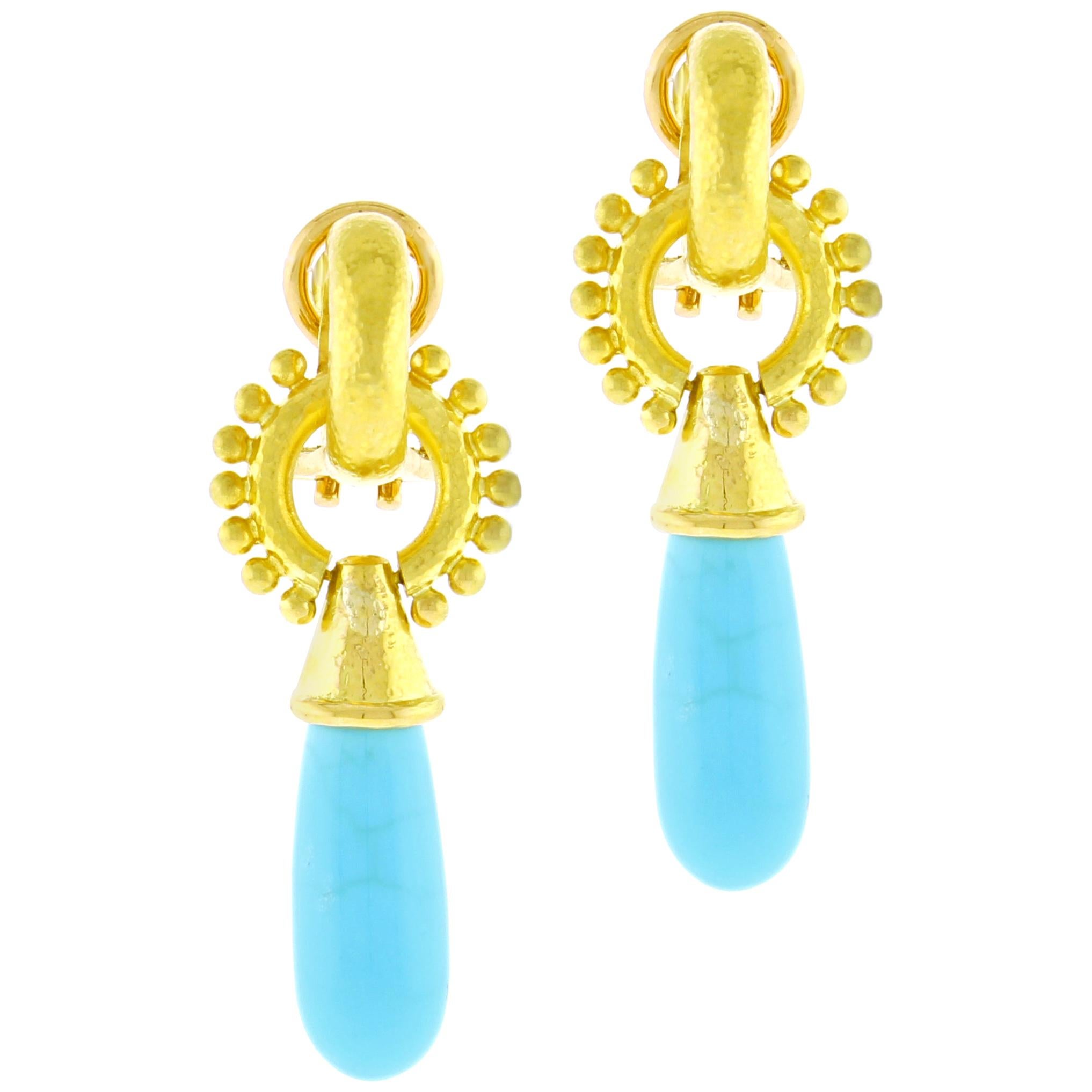 Elizabeth Locke Turquoise Drop Gold Earrings