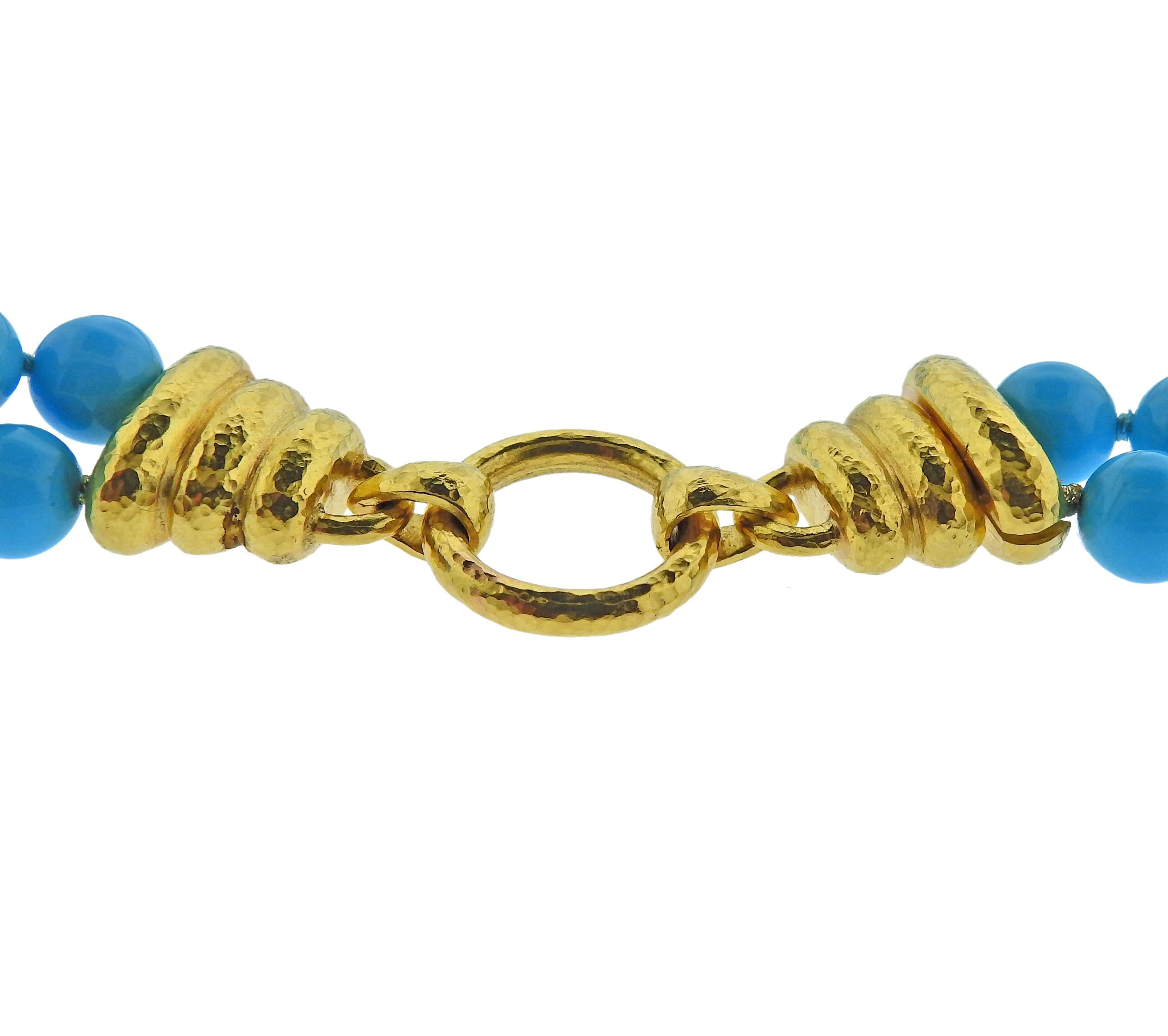 Round Cut Elizabeth Locke Turquoise Gold Necklace