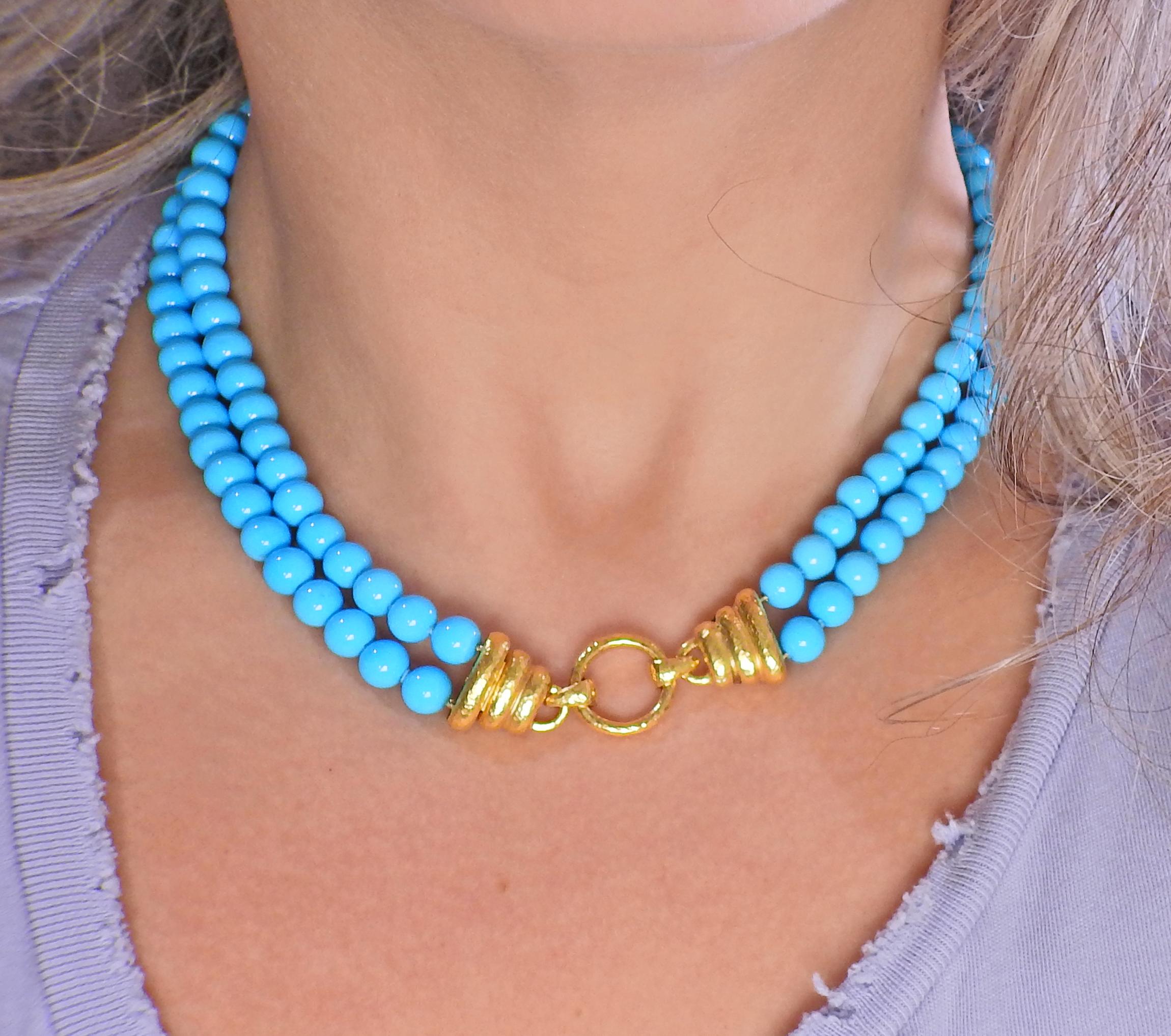 Women's Elizabeth Locke Turquoise Gold Necklace