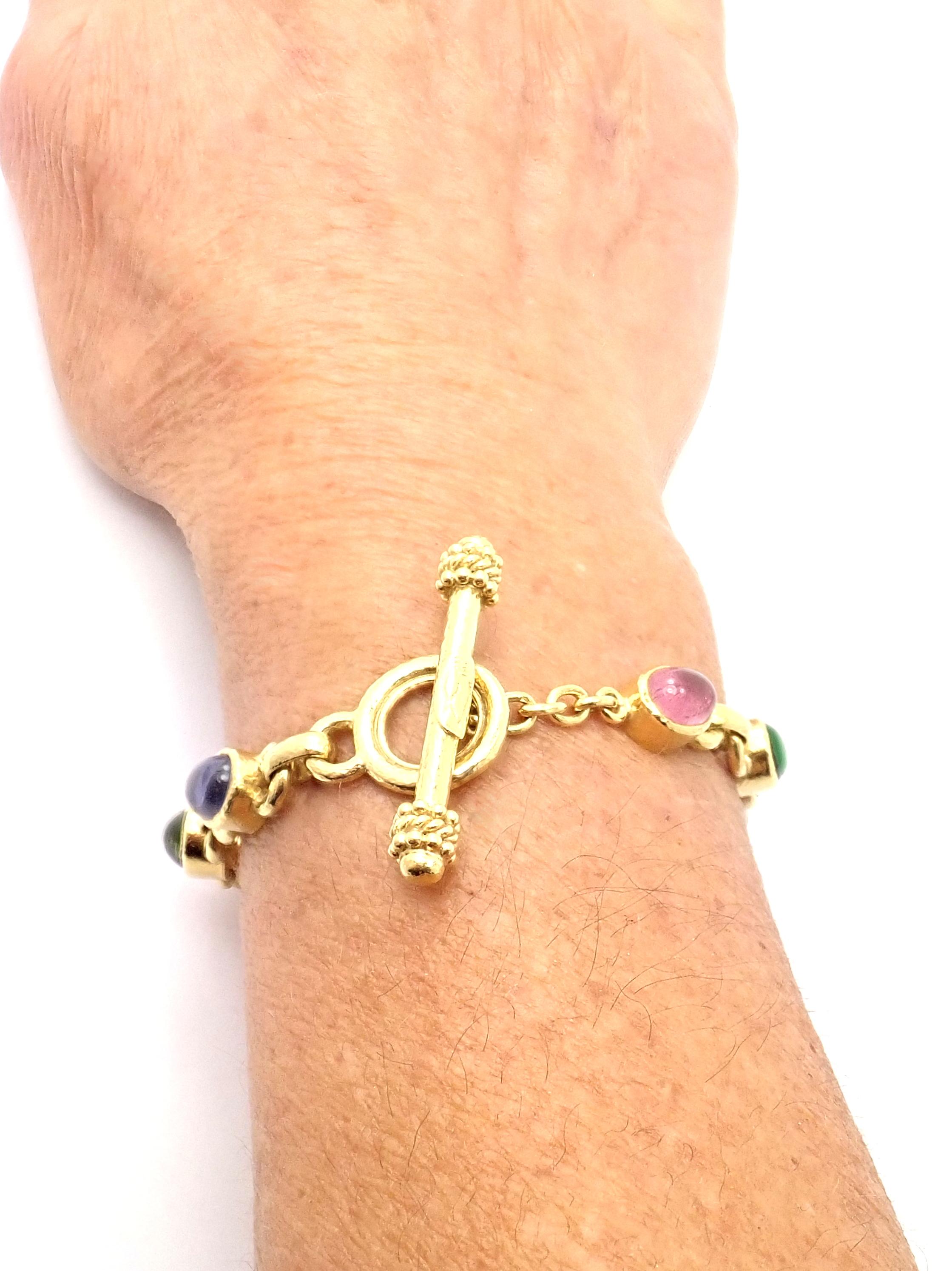 Elizabeth Locke Tutti Frutti Color Stone Toggle Yellow Gold Link Bracelet In Excellent Condition In Southampton, PA