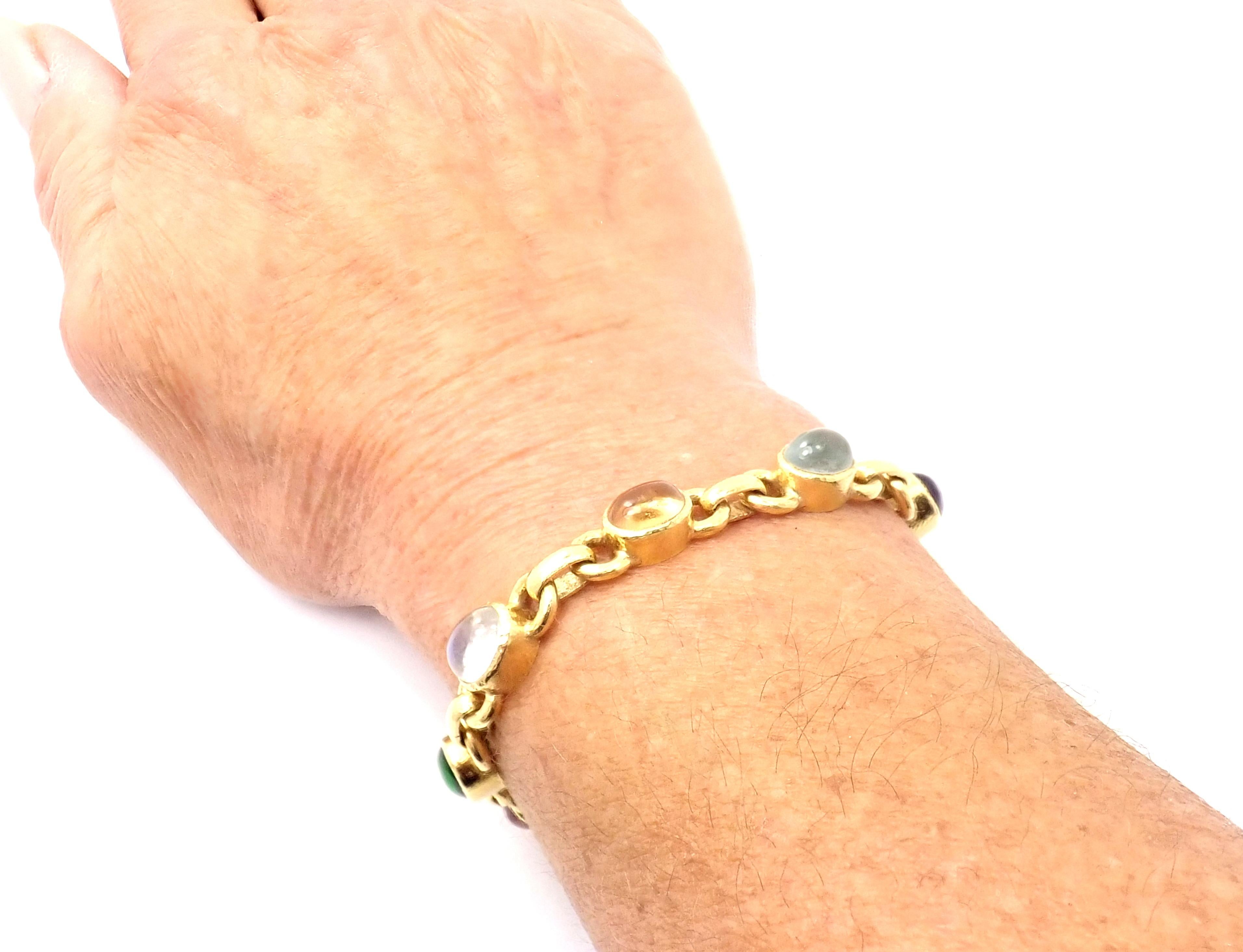 Women's or Men's Elizabeth Locke Tutti Frutti Color Stone Toggle Yellow Gold Link Bracelet