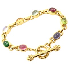 Elizabeth Locke Tutti Frutti Color Stone Toggle Yellow Gold Link Bracelet