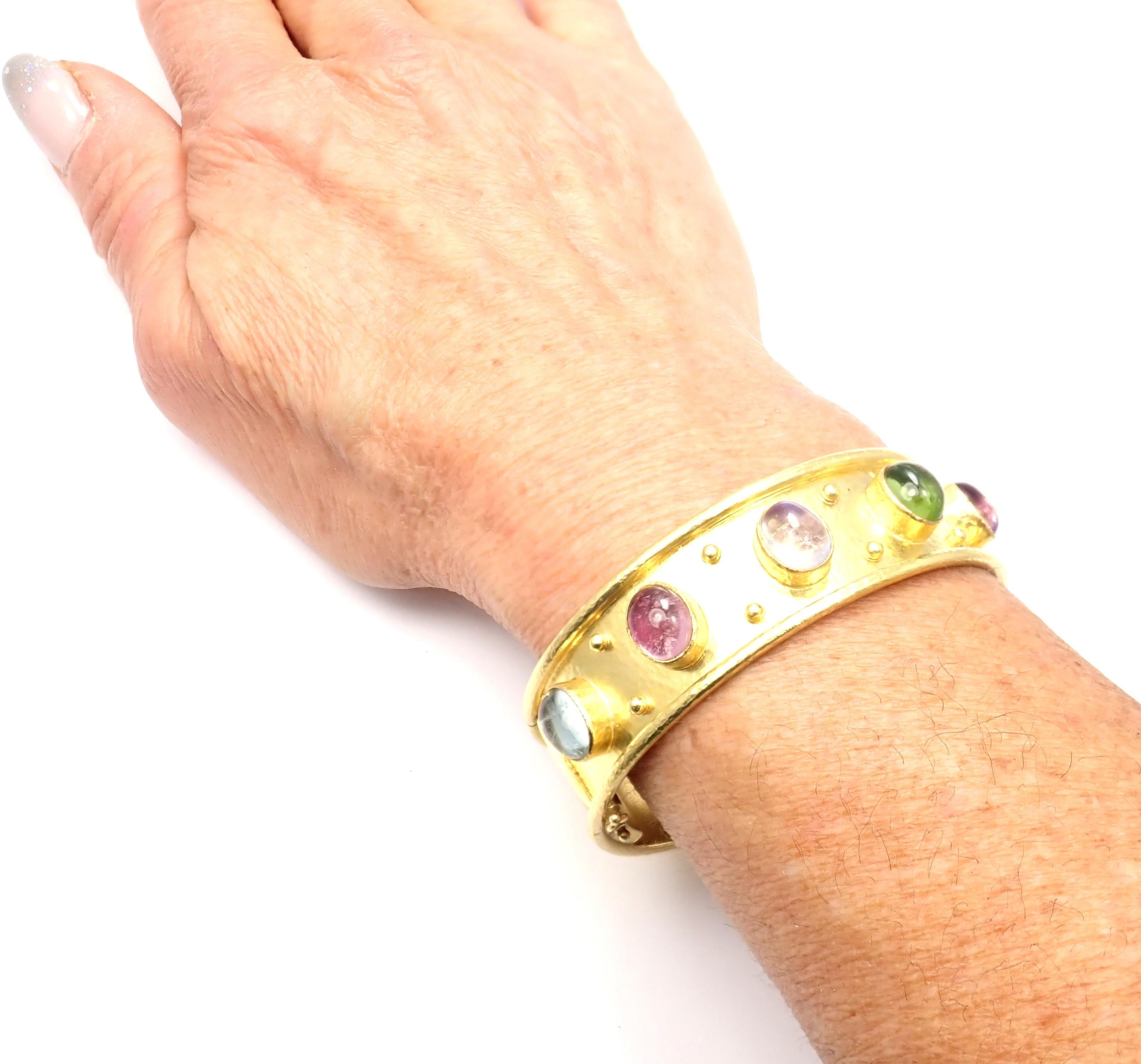 Women's or Men's Elizabeth Locke Tutti Frutti Hammered Yellow Gold Bangle Bracelet
