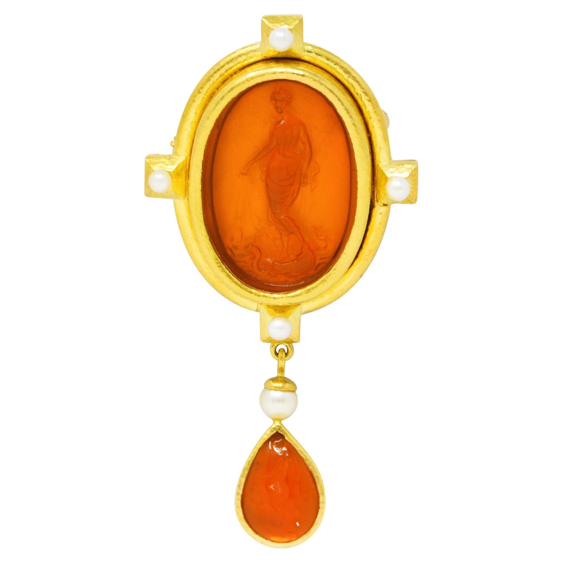 Elizabeth Locke Venetian Glass 18 Karat Gold Cameo Intaglio Goddess Pendant Pin