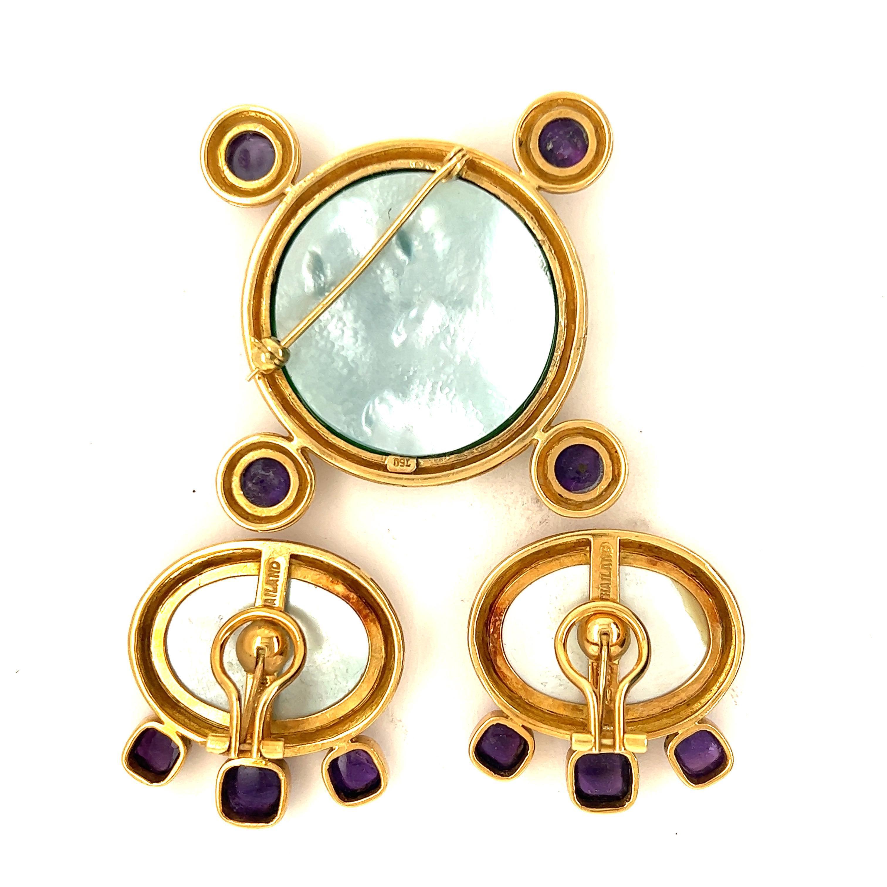 Women's or Men's Elizabeth Locke Venetian Glass Amethyst 18 Karat Gold Earrings and Brooch