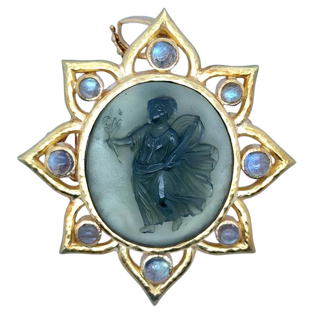 Elizabeth Locke Venetian Glass Goddess Flora 18K Gold Large Pendant For Sale
