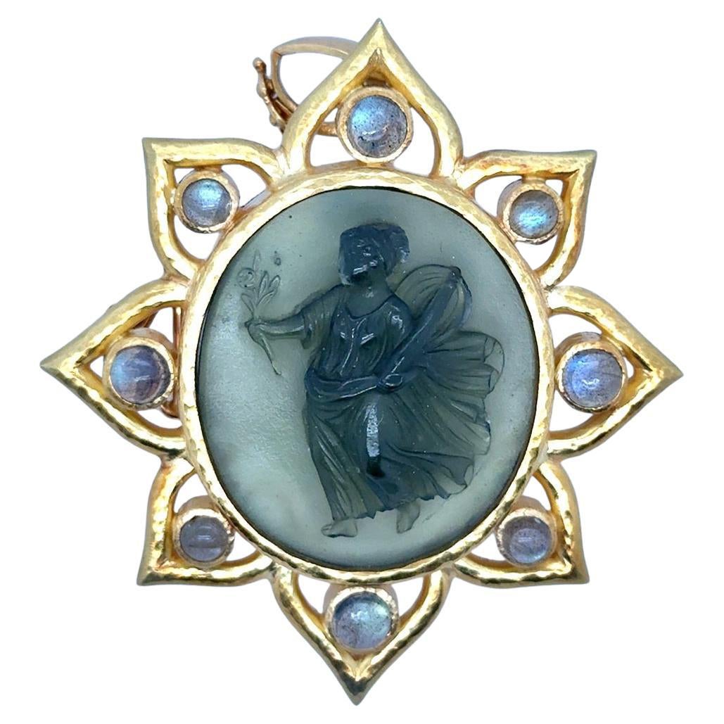 Elizabeth Locke Venetian Glass Goddess Flora 18K Gold Large Size Pendant For Sale