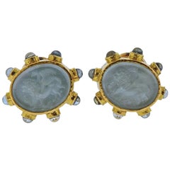 Elizabeth Locke Venetian Glass Intaglio Aquamarine Gold Earrings