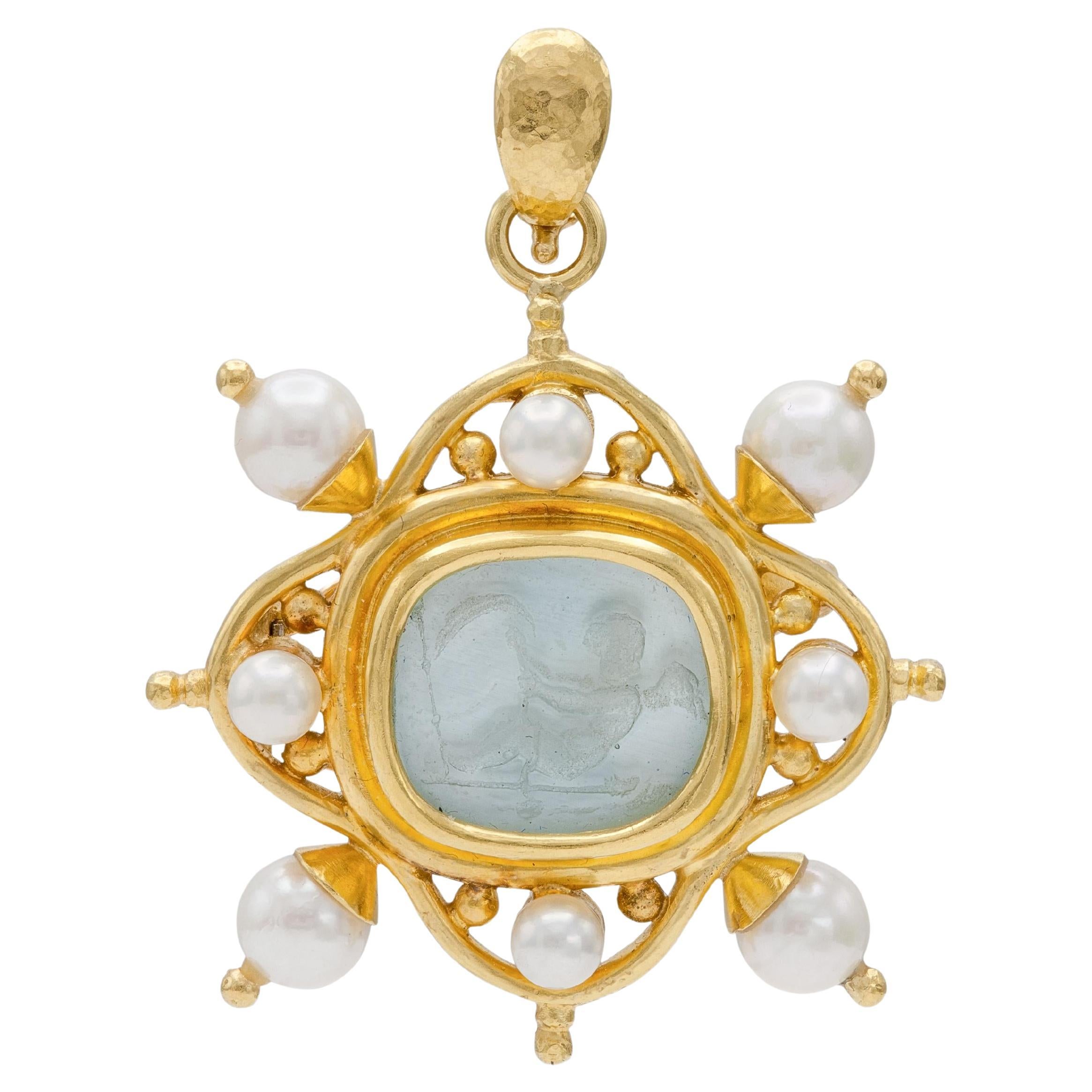 Elizabeth Locke Venetian Glass Intaglio Brooch Pendant with Pearls