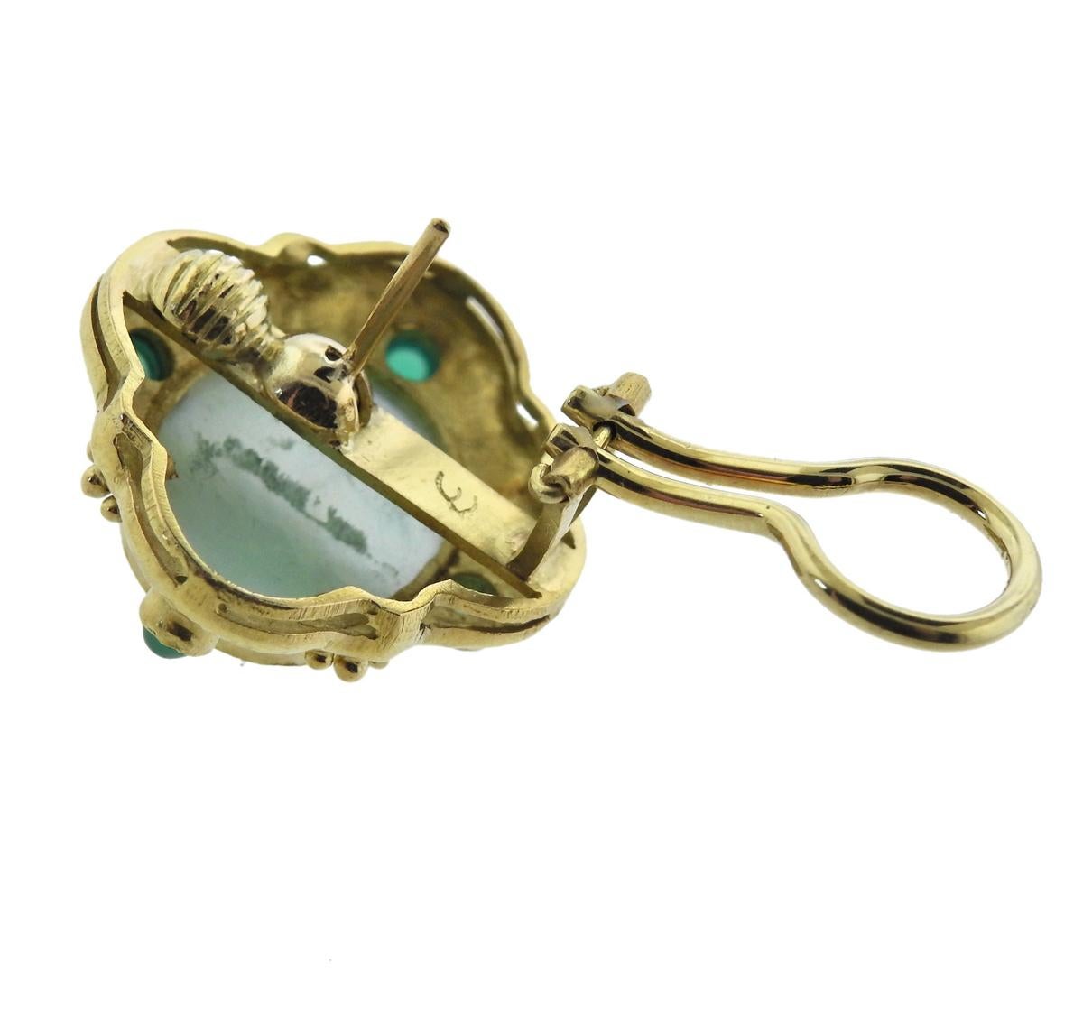 Women's or Men's Elizabeth Locke Venetian Glass Intaglio Chrysoprase Gold Earrings