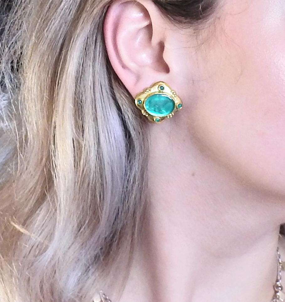 Elizabeth Locke Venetian Glass Intaglio Chrysoprase Gold Earrings 1