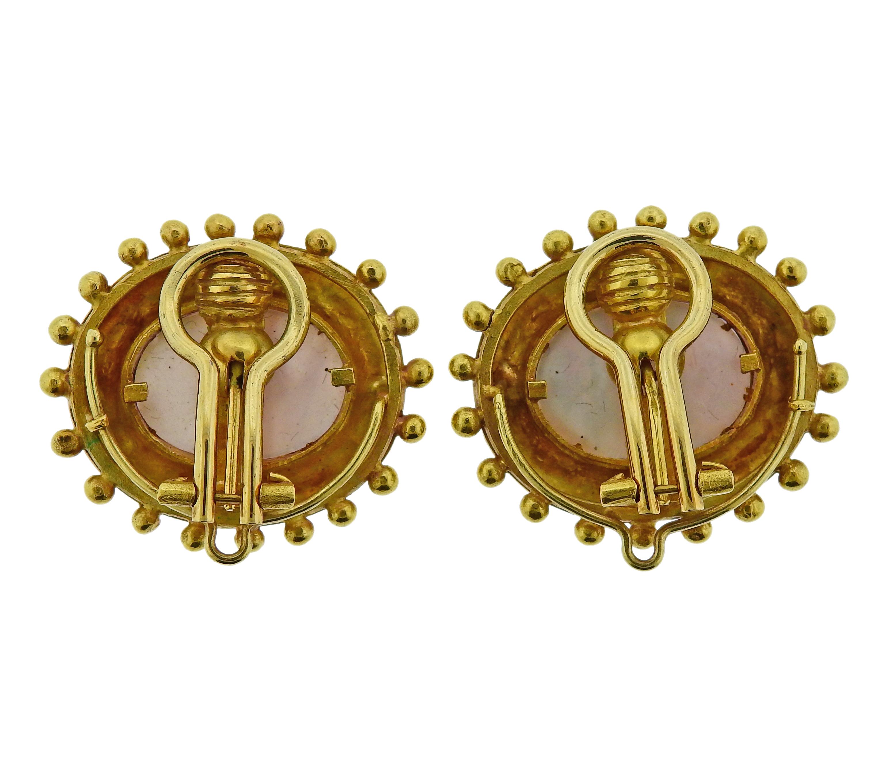 Elizabeth Locke Venetian Glass Intaglio Gold Earrings In Excellent Condition In Lambertville, NJ