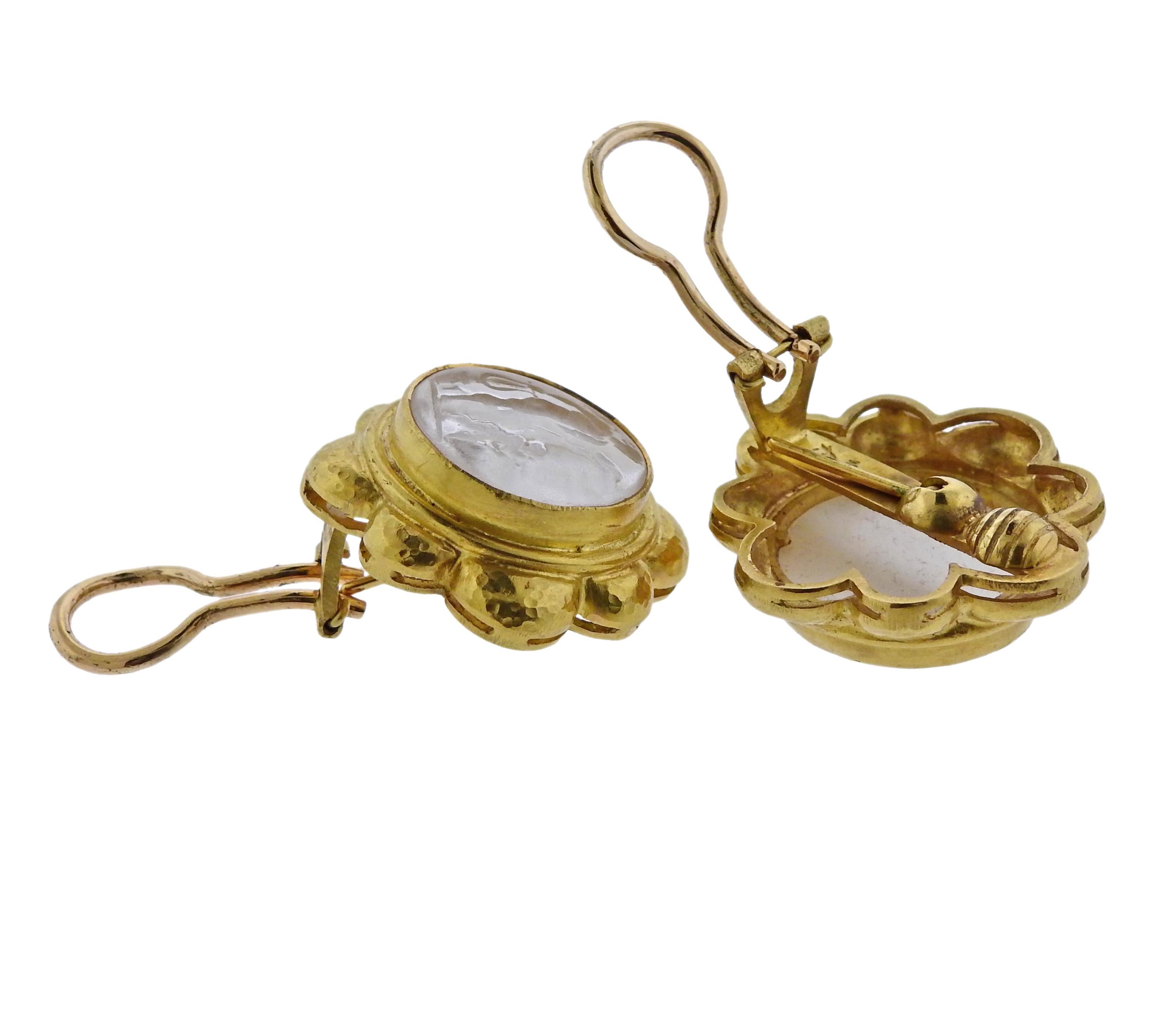Women's Elizabeth Locke Venetian Glass Intaglio Gold Earrings