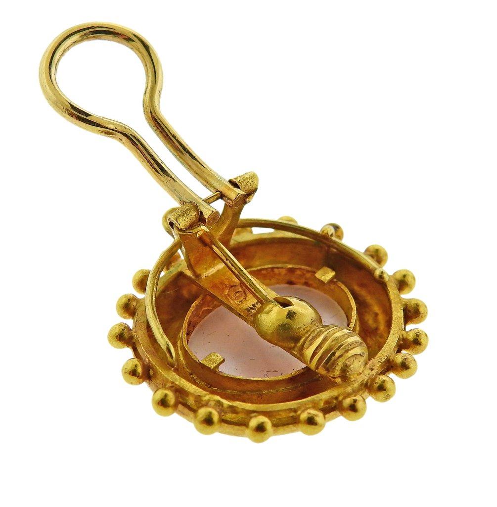 Women's or Men's Elizabeth Locke Venetian Glass Intaglio Gold Earrings