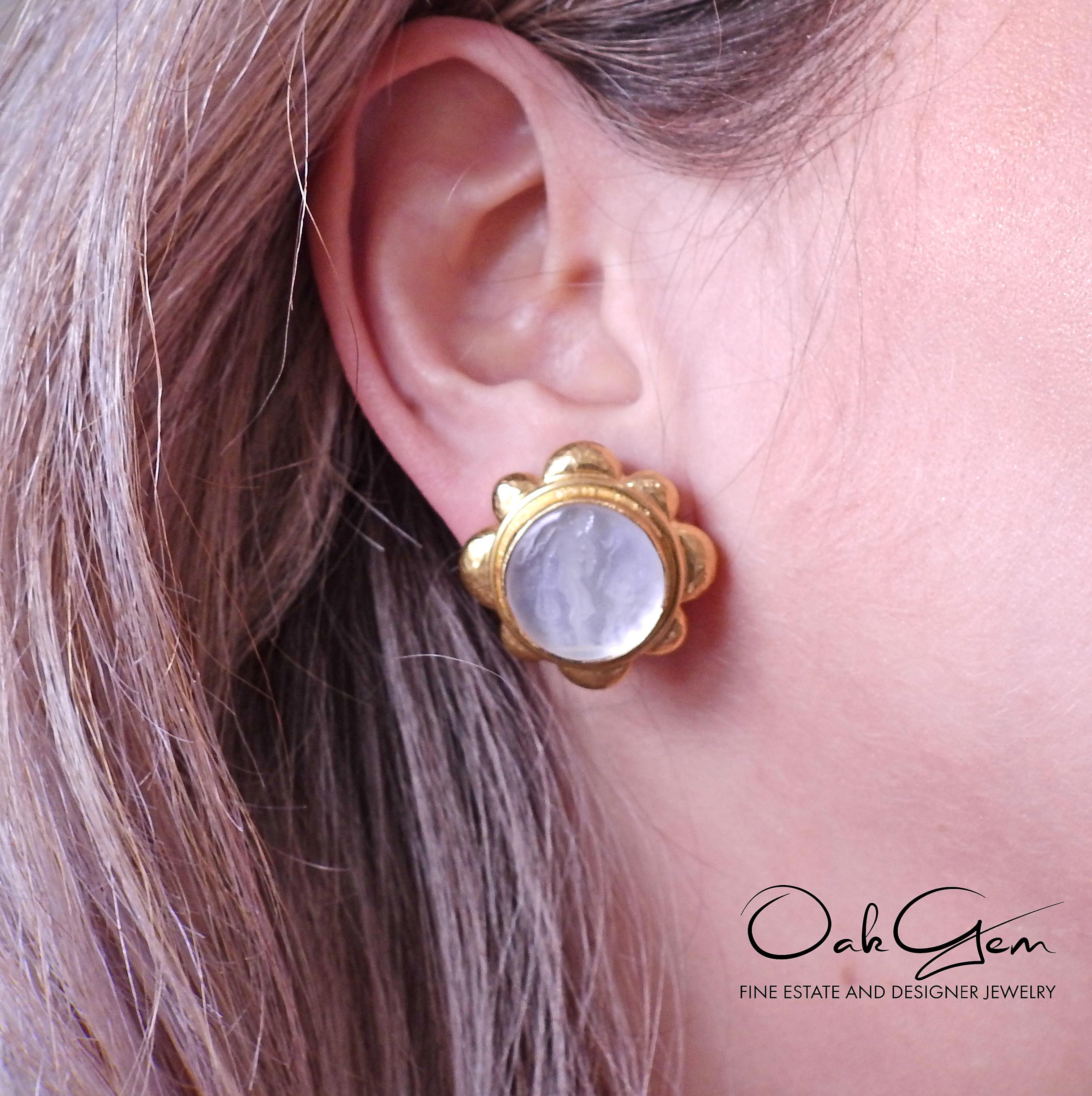 Elizabeth Locke Venetian Glass Intaglio Gold Earrings 2