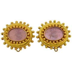 Vintage Elizabeth Locke Venetian Glass Intaglio Gold Earrings