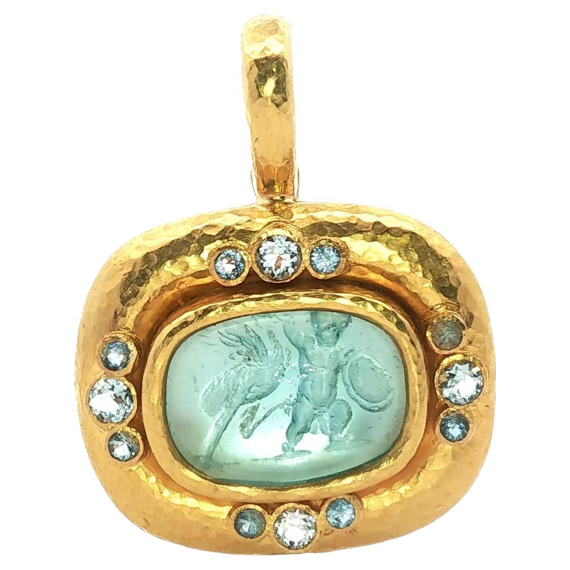 Elizabeth Locke, ciondolo con incisione in vetro veneziano 19KYG in vendita