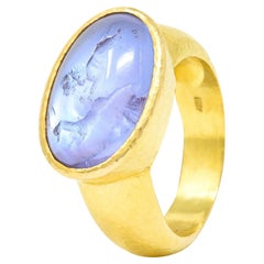 Retro Elizabeth Locke Venetian Glass Mother-Of-Pearl 18 Kt Yellow Gold Intaglio Ring