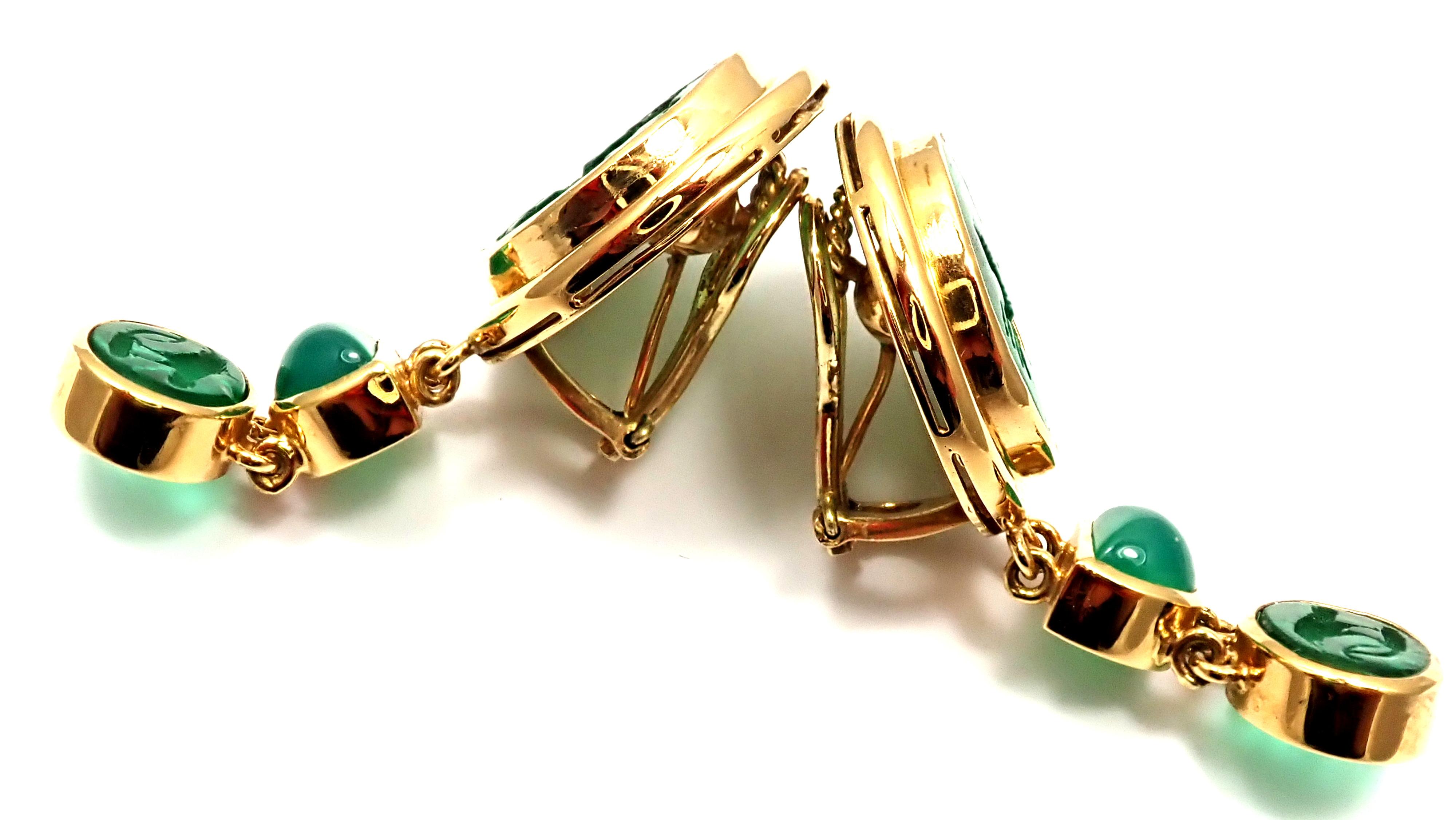 Elizabeth Locke Venetian Green Glass Intaglio Chalcedony Yellow Gold Earrings 4