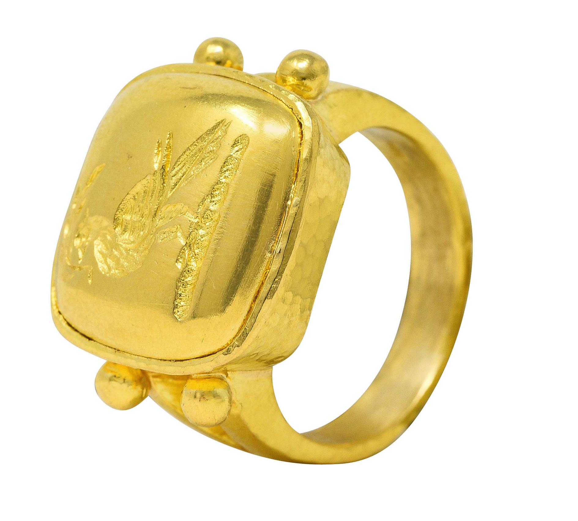 Elizabeth Locke Vintage 19 Karat Gold Fasanenvogel Olive Zweig Vogel Siegelring 5