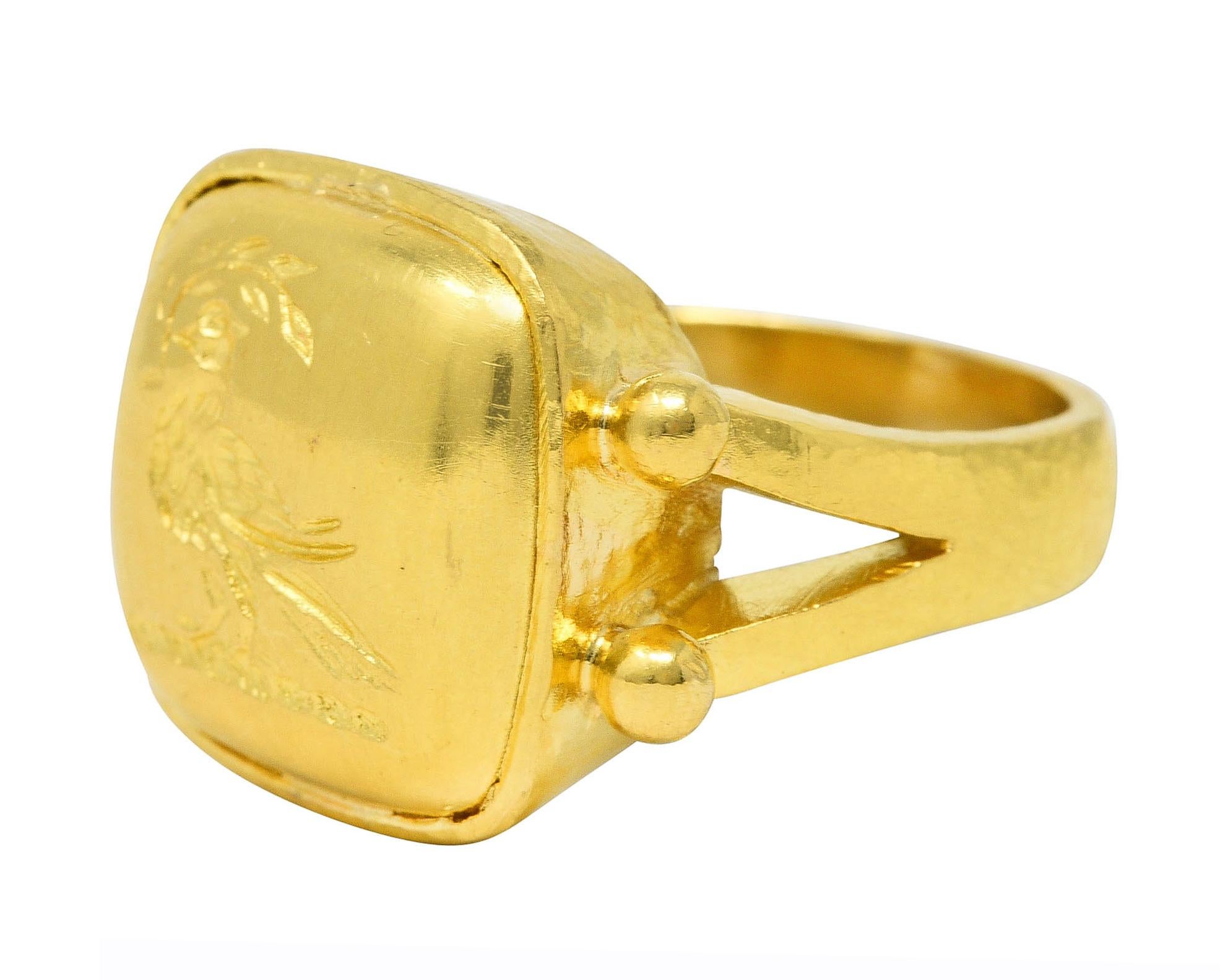 Contemporary Elizabeth Locke Vintage 19 Karat Gold Pheasant Olive Branch Bird Signet Ring