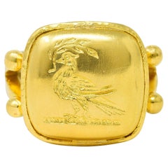 Elizabeth Locke Vintage 19 Karat Gold Pheasant Olive Branch Bird Signet Ring