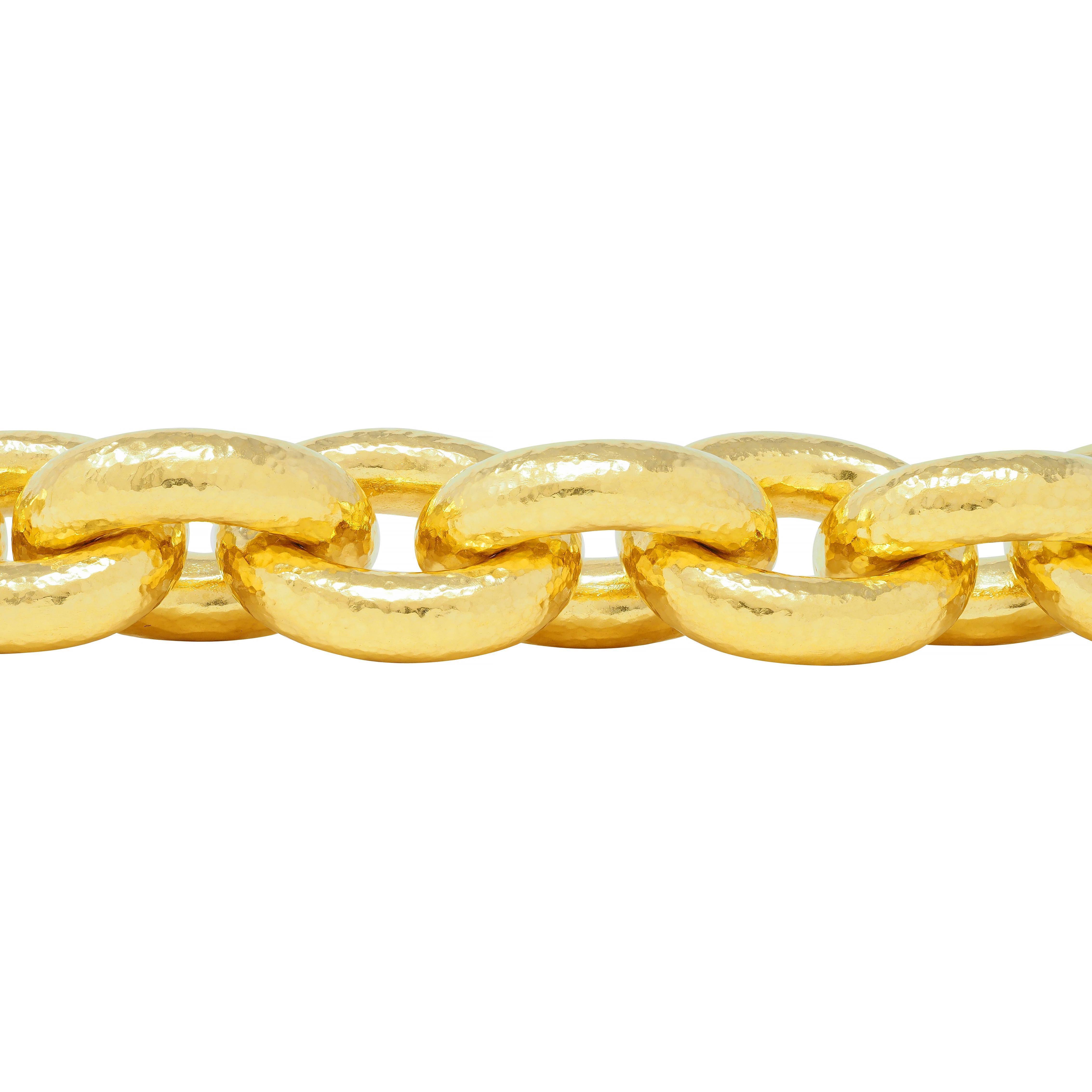 Elizabeth Locke Vintage 19 Karat Yellow Gold Hammered Link Bracelet For Sale 2