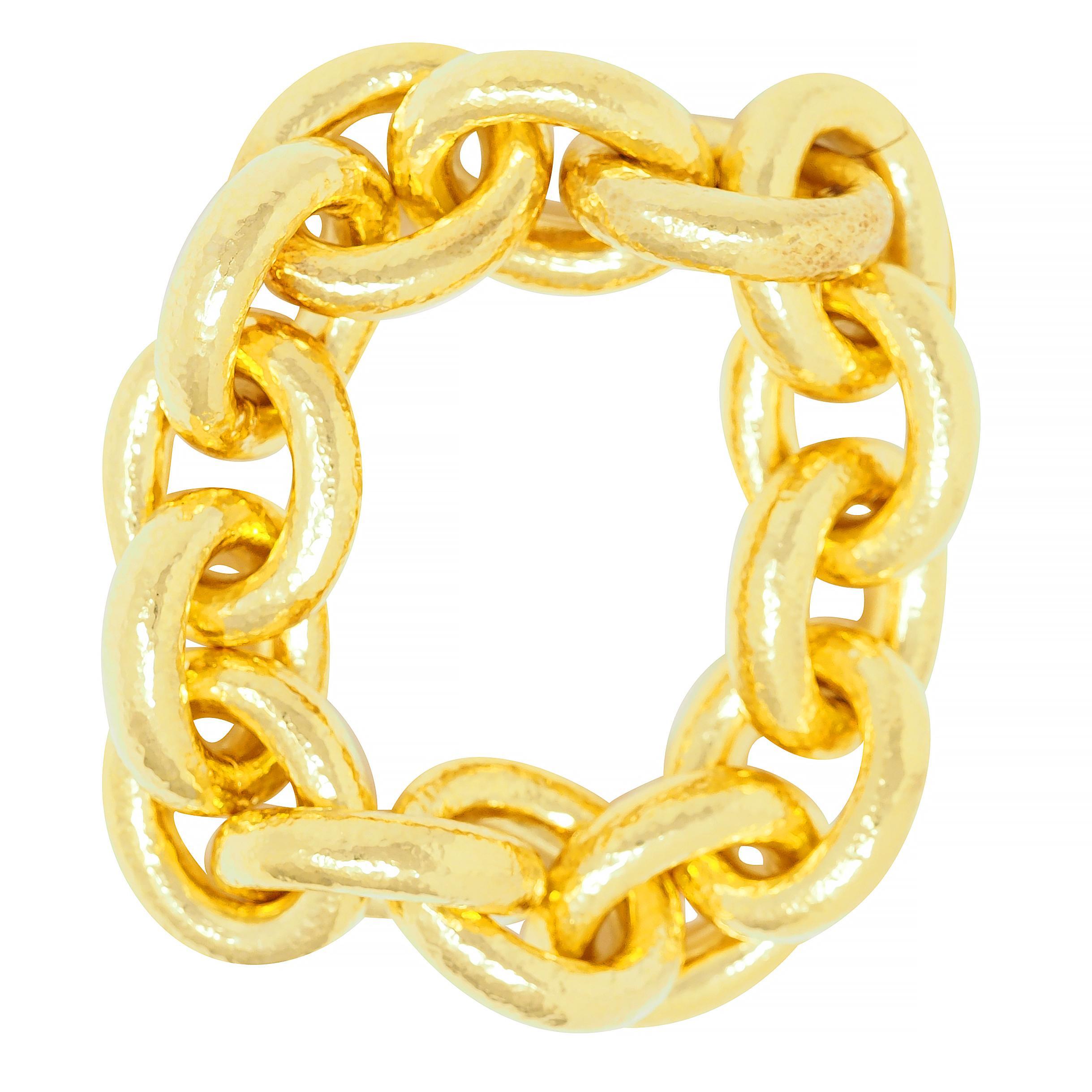 Elizabeth Locke Vintage 19 Karat Yellow Gold Hammered Link Bracelet For Sale 4