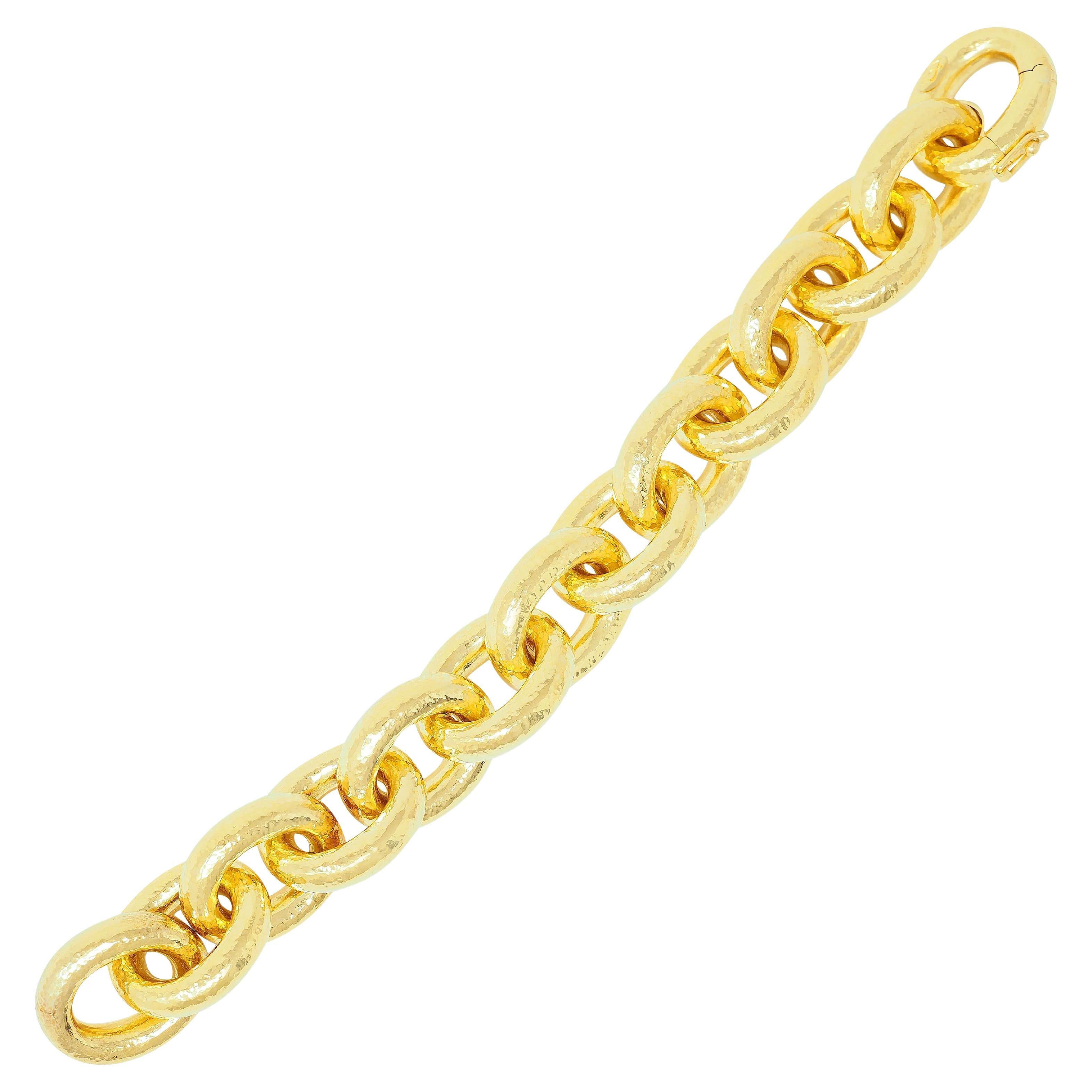 Elizabeth Locke Vintage 19 Karat Yellow Gold Hammered Link Bracelet For Sale