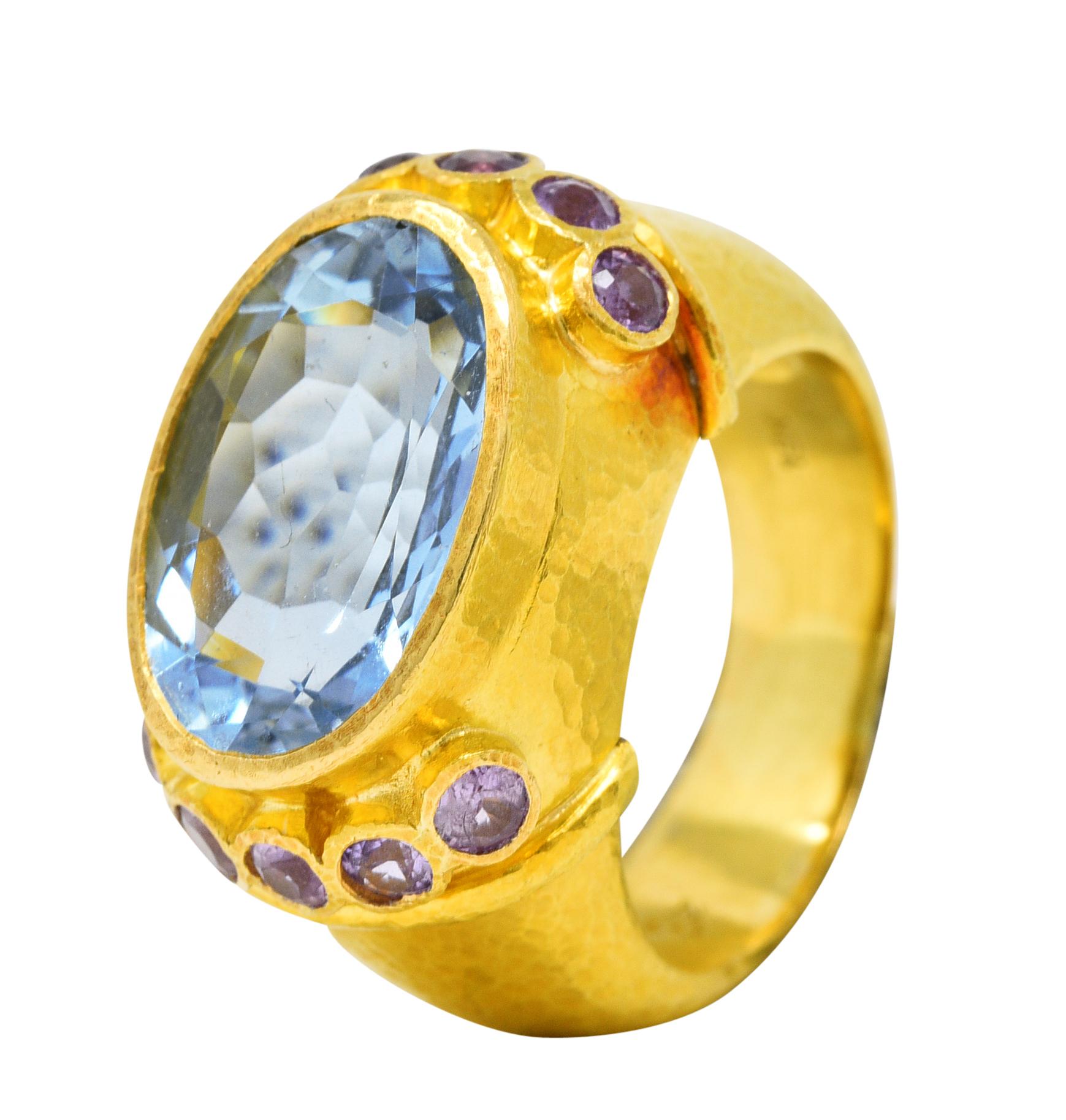 Elizabeth Locke Vintage Lavender Sapphire Aquamarine 19 Karat Yellow Gold Ring 2