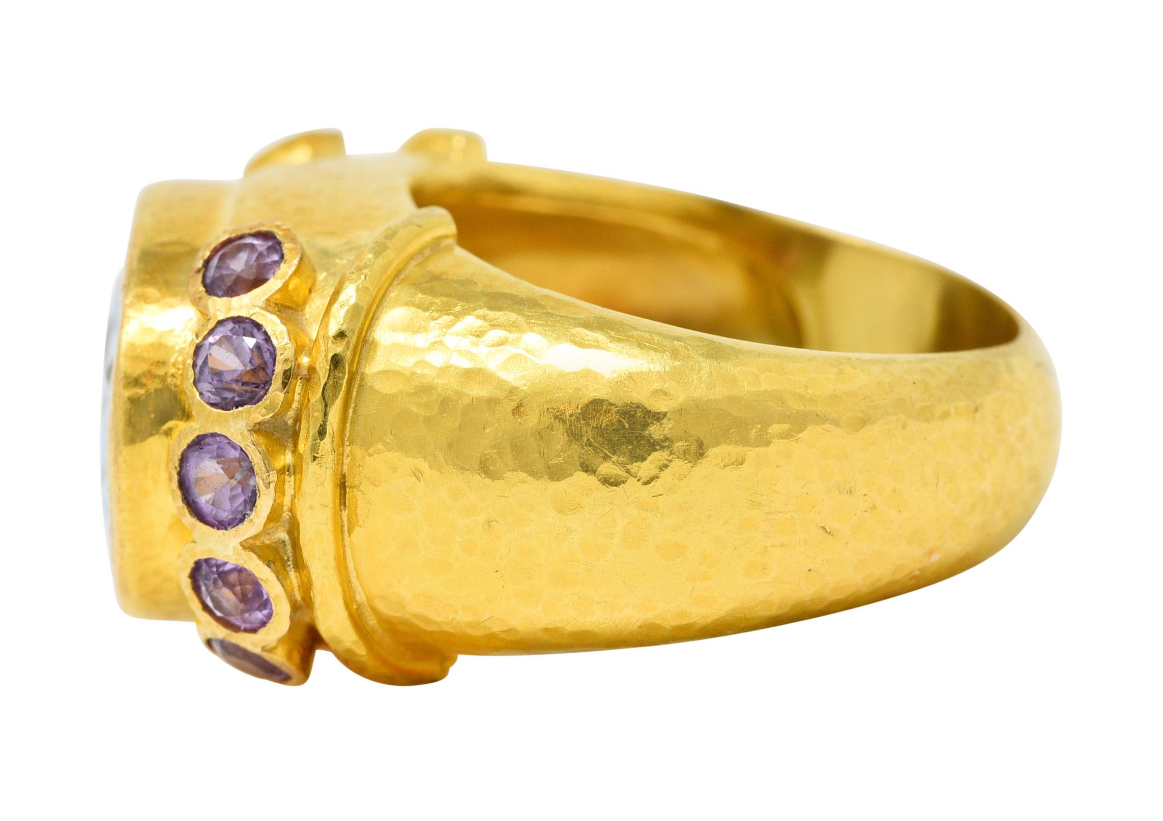 Contemporary Elizabeth Locke Vintage Lavender Sapphire Aquamarine 19 Karat Yellow Gold Ring