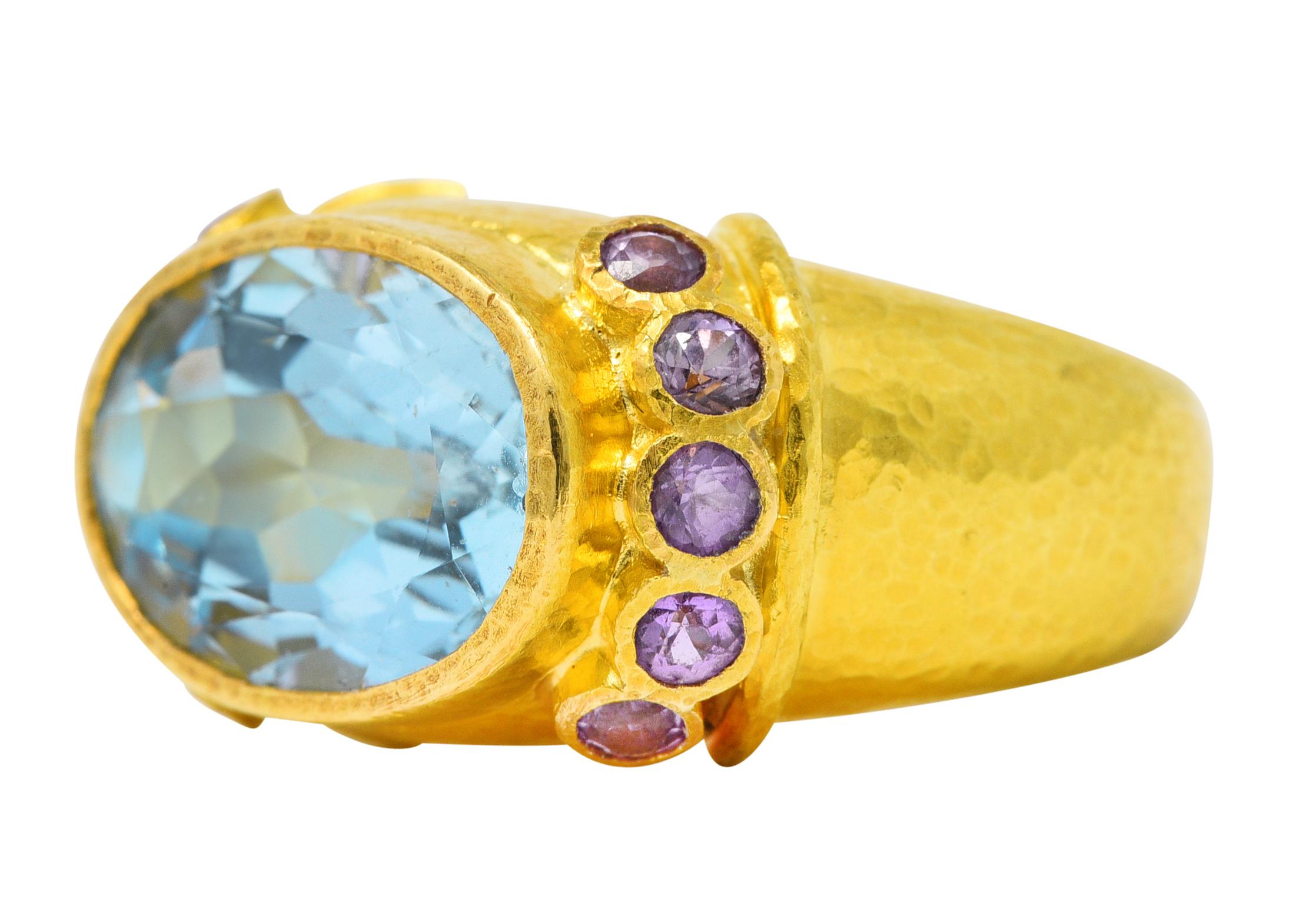 Oval Cut Elizabeth Locke Vintage Lavender Sapphire Aquamarine 19 Karat Yellow Gold Ring