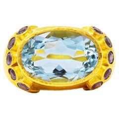 Elizabeth Locke Vintage Lavender Sapphire Aquamarine 19 Karat Yellow Gold Ring