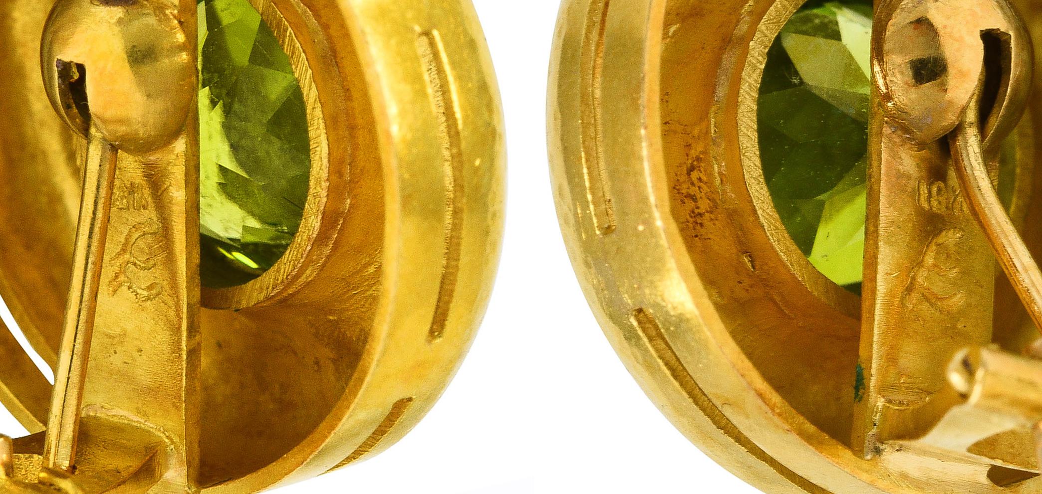 Contemporary Elizabeth Locke Vintage Peridot 18 Karat Yellow Gold Earrings