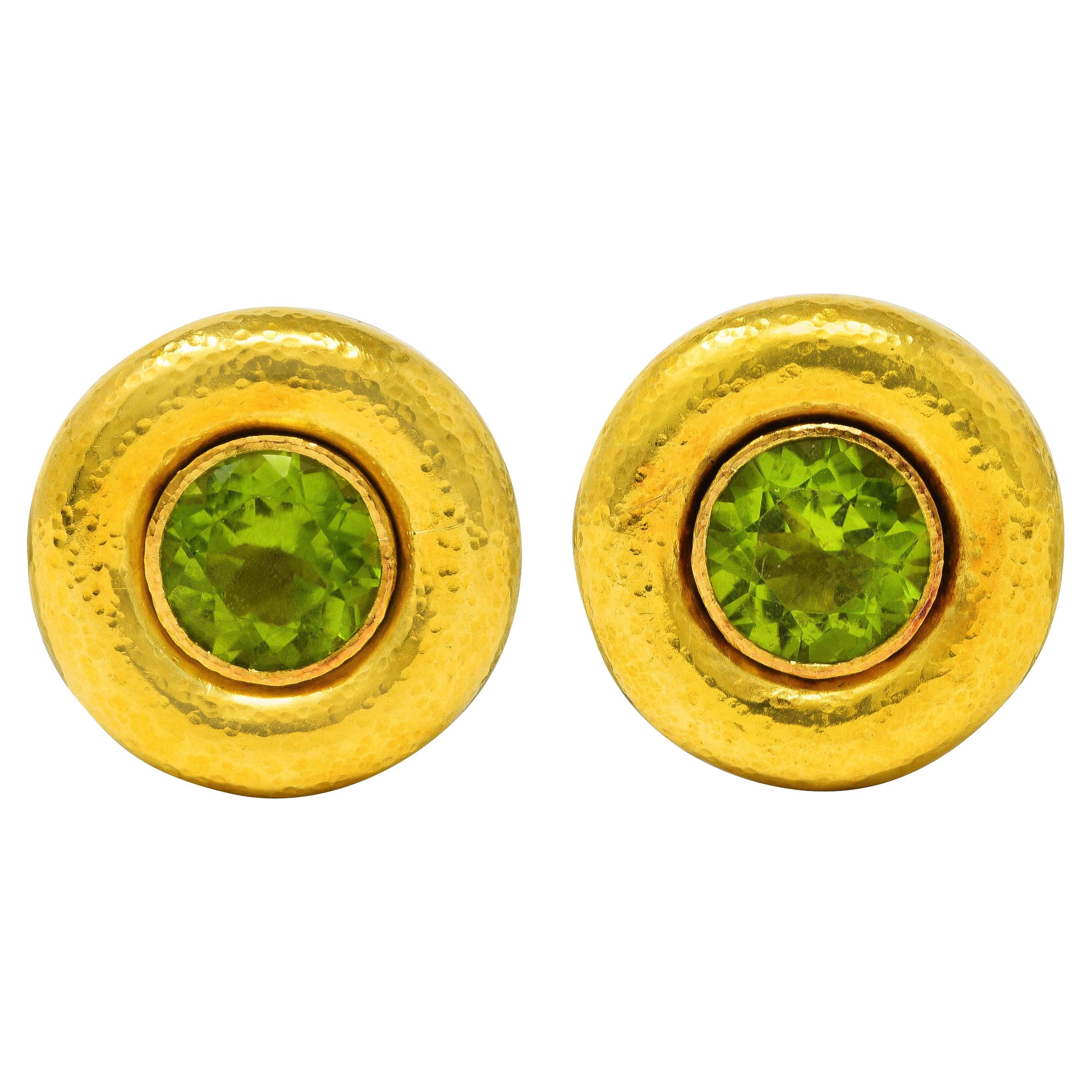 Elizabeth Locke Vintage Peridot 18 Karat Yellow Gold Earrings