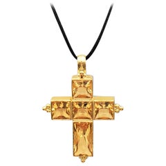 Elizabeth Locke Yellow Gold and Citrine Cross Pendant